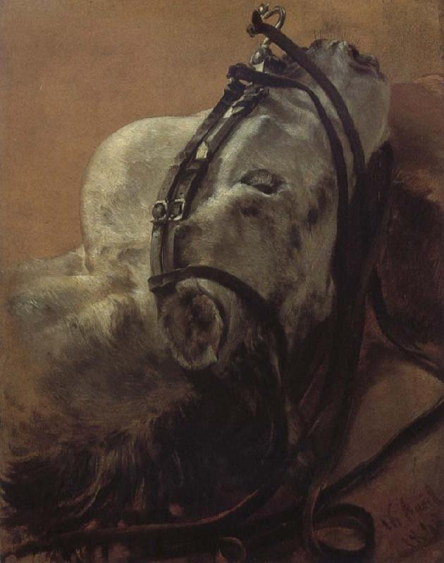 Adolph von Menzel Euine Study,Recumbent Head in Harness